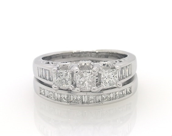 Previously Owned Princess-Cut Three-Stone Diamond Bridal Set 1-3/8 ct tw 14K White Gold 6