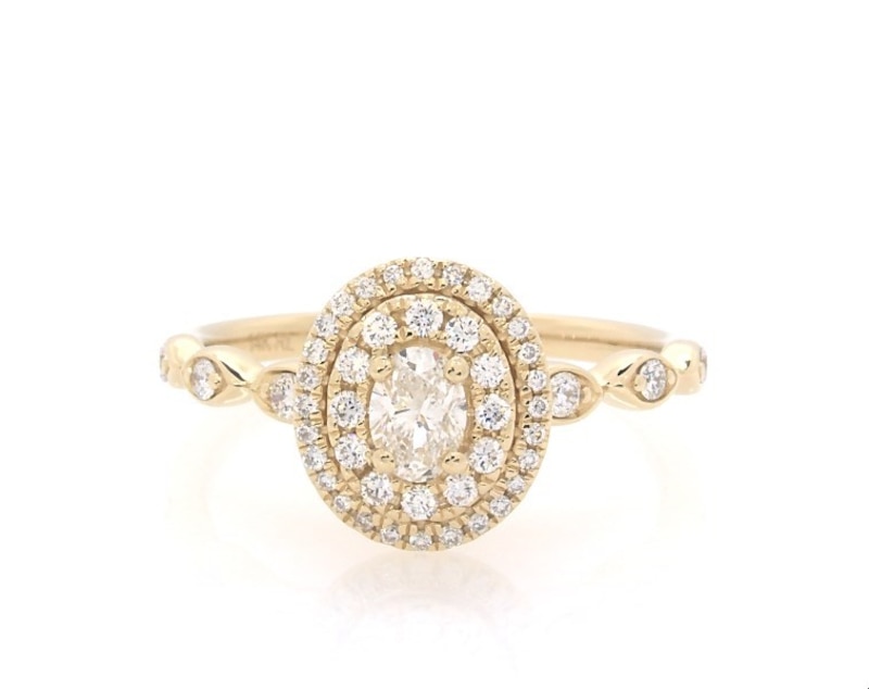 Main Image 1 of Previously Owned Oval-Cut Diamond Double Halo Engagement Ring 5/8 ct tw 14K Yellow Gold Size 7