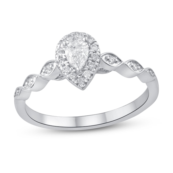 Previously Owned Diamond Engagement Ring 1/3 ct tw Pear/Round 10K White Gold