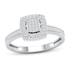Thumbnail Image 1 of Previously Owned Multi-Diamond Center Double Cushion Halo Engagement Ring 1/4 ct tw 10K White Gold Size 8