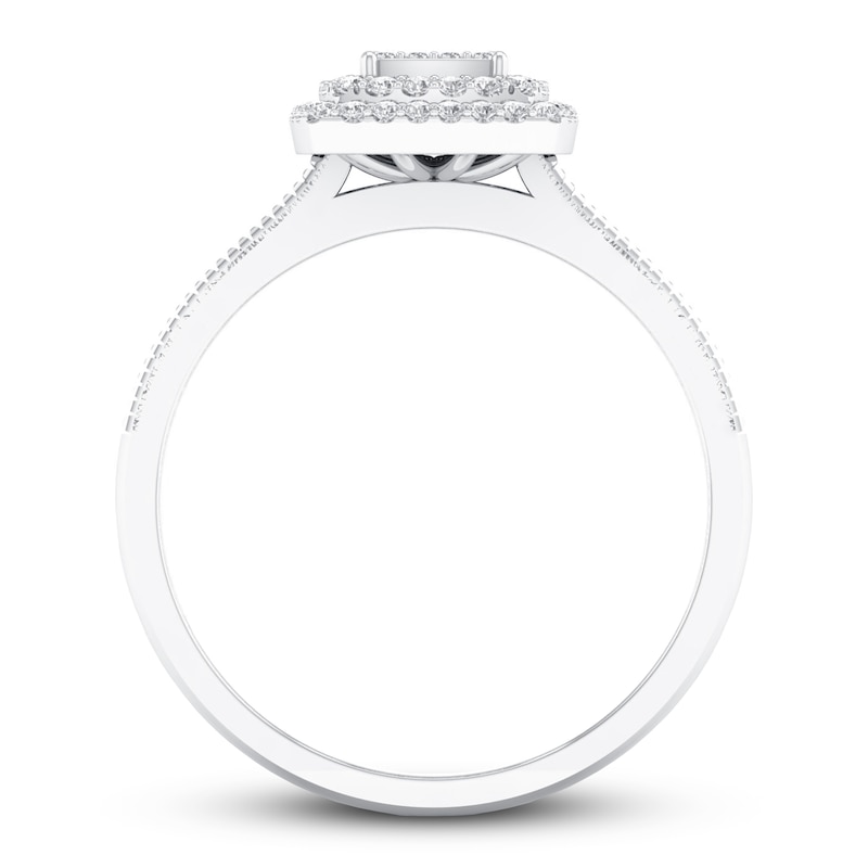 Main Image 3 of Previously Owned Multi-Diamond Center Double Cushion Halo Engagement Ring 1/4 ct tw 10K White Gold Size 8