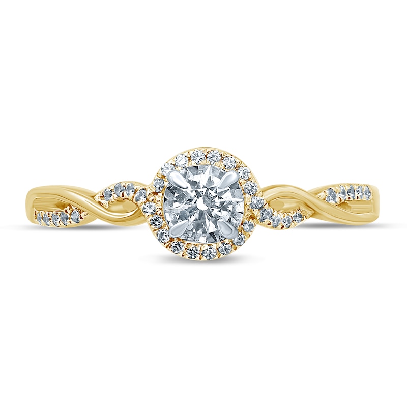 Main Image 3 of Previously Owned Round-Cut Diamond Twist Shank Engagement Ring 1/4 ct tw 10K Two-Tone Gold Size 5