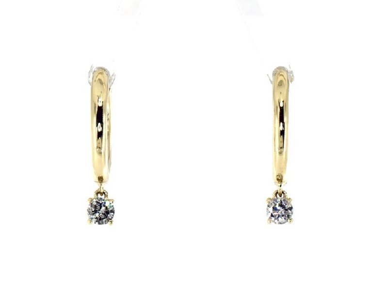 Main Image 1 of Previously Owned Diamond Dangle Hoop Earrings 1/5 ct tw Round-cut 10K Yellow Gold