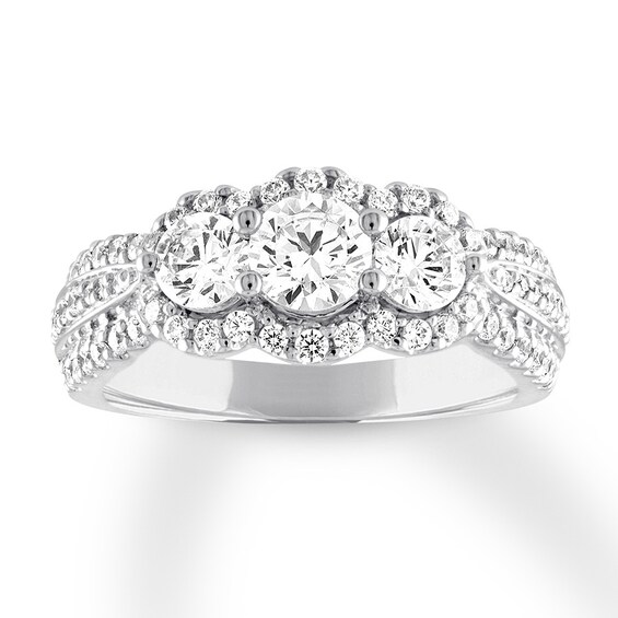 Previously Owned Three-Stone Diamond Ring 1-1/2 ct tw Round-cut 14K White Gold