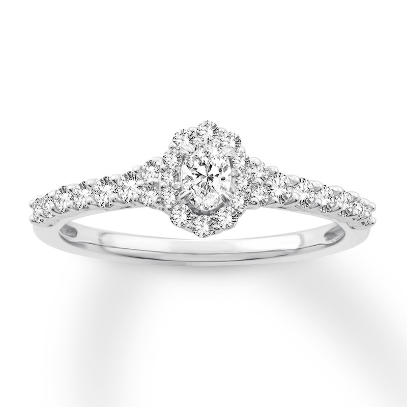 Main Image 1 of Previously Owned Diamond Engagement Ring 1/2 ct tw Oval/Round 14K White Gold