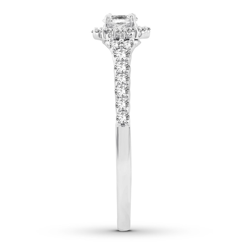 Main Image 3 of Previously Owned Diamond Engagement Ring 1/2 ct tw Oval/Round 14K White Gold