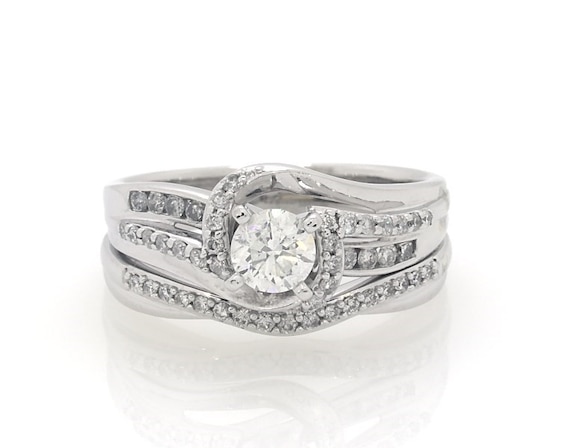 Previously Owned Round-Cut Diamond Swirl Bridal Set 3/4 ct tw 14K White Gold 7