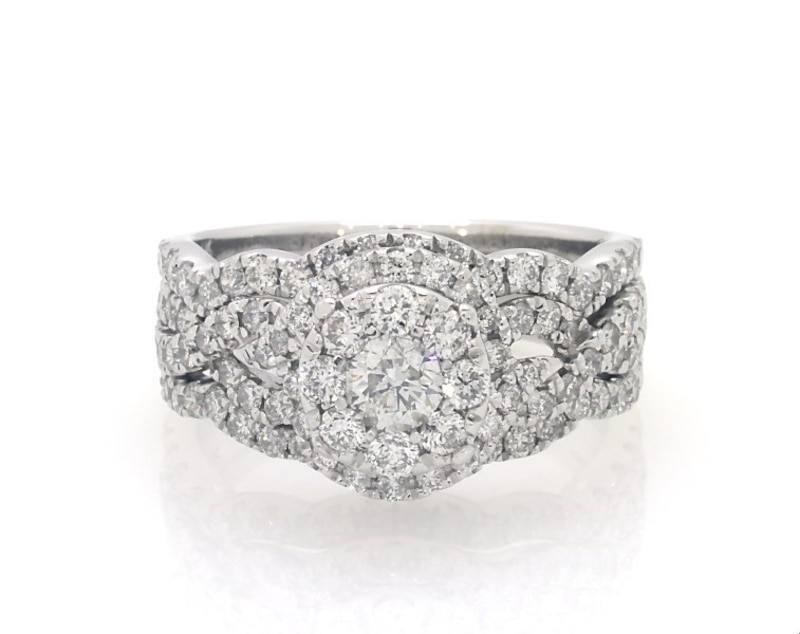 Main Image 1 of Previously Owned Round-Cut Diamond Twist Shank Bridal Set 1-1/2 ct tw 14K White Gold Size 6.5