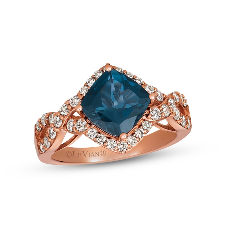 Previously Owned Le Vian Blue Topaz Ring 1/2 ct tw Diamonds 14K Strawberry  Gold