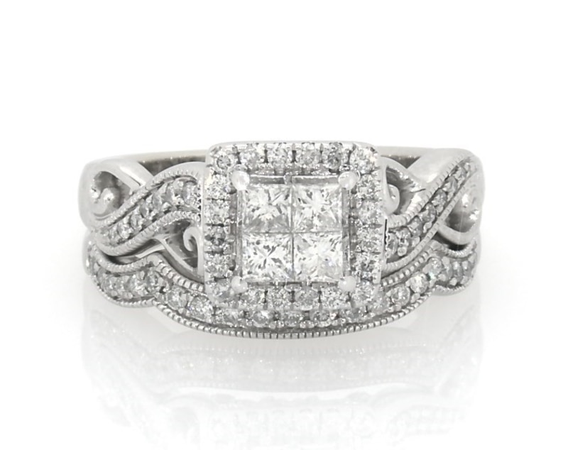 Previously Owned Princess-Cut Quad Diamond Bridal Set 3/4 ct tw 14K White Gold Size 6.5