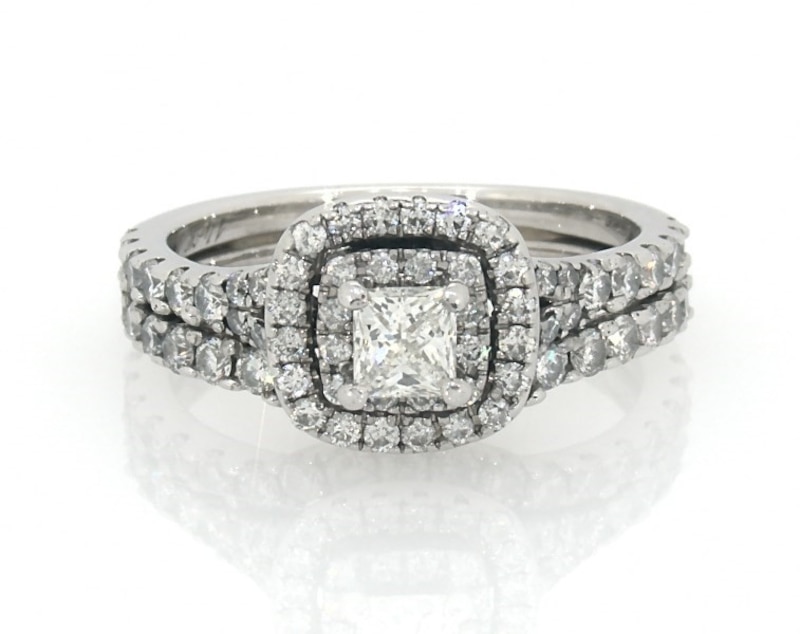 Main Image 1 of Previously Owned Neil Lane Princess-Cut Diamond Bridal Set 1-1/3 ct tw 14K White Gold Size 6.5