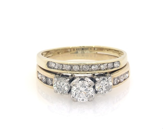 Previously Owned Round-Cut Diamond Three-Stone Bridal Set 1 ct tw 14K Two-Tone & 10K Yellow Gold 7.25