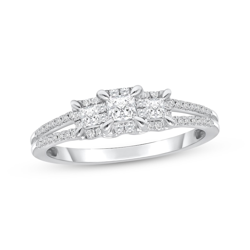 Main Image 1 of Previously Owned Princess-Cut Diamond Three-Stone Engagement Ring 1/2 ct tw 14K White Gold