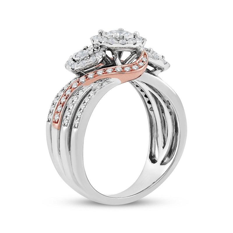 Main Image 2 of Previously Owned Round-Cut Diamond Three-Stone Engagement Ring 1 ct tw 10K Two-Tone Gold