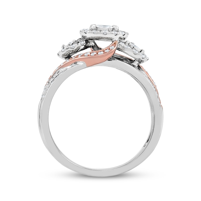 Main Image 3 of Previously Owned Round-Cut Diamond Three-Stone Engagement Ring 1 ct tw 10K Two-Tone Gold