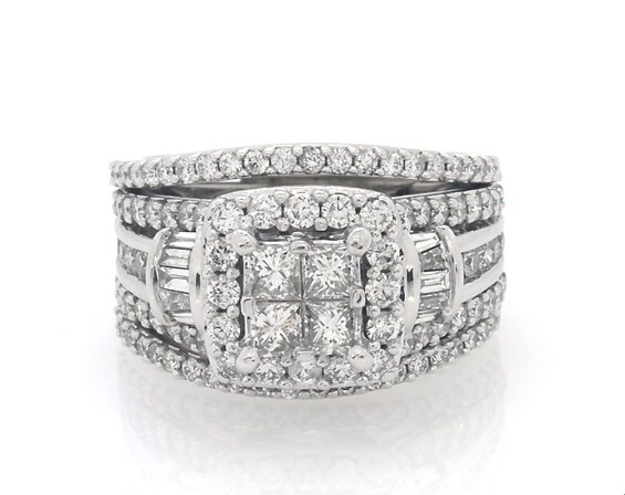 Previously Owned Princess-Cut Diamond Quad Bridal Set 1-7/8 ct tw 14K White Gold Size 6.5