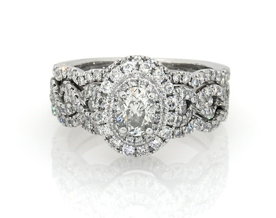 Previously Owned Neil Lane Oval-Cut Diamond Halo Bridal Set 1-3/8 ct tw 14K White Gold Size 6