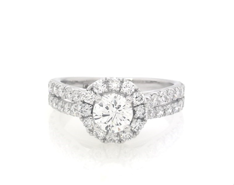 Main Image 1 of Previously Owned Lab-Grown Diamonds Round-Cut Halo Engagement Ring 1-1/4 ct tw 14K White Gold