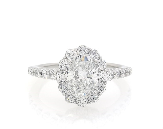 Previously Owned Lab-Grown Diamonds Oval-Cut Halo Engagement Ring 1-3/4 ct tw 14K White Gold Size 9