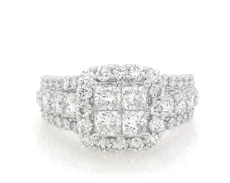 Main Image 1 of Previously Owned Lab-Grown Diamonds Princess-Cut Quad Engagement Ring 3 ct tw 14K White Gold