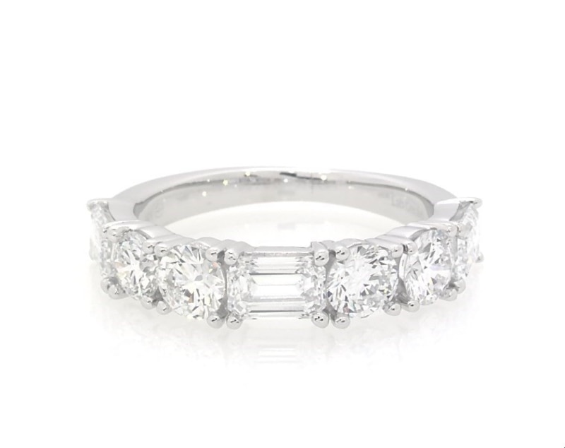 Main Image 1 of Previously Owned Lab-Grown Diamonds Emerald & Round-Cut Anniversary Band 2 ct tw 14K White Gold