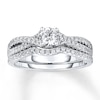 Thumbnail Image 1 of Previously Owned Diamond Bridal Set 3/4 ct tw Round-cut 14K White Gold Size 6