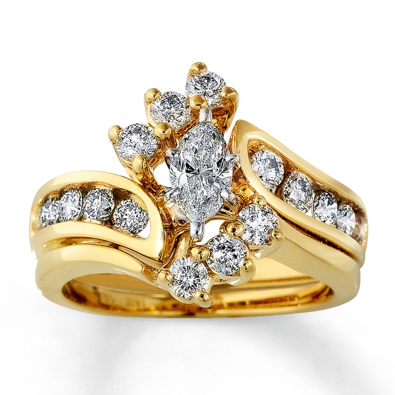 Main Image 1 of Previously Owned Marquise-Cut Diamond Bridal Set 1-1/2 ct tw 14K Yellow Gold Size 7.5
