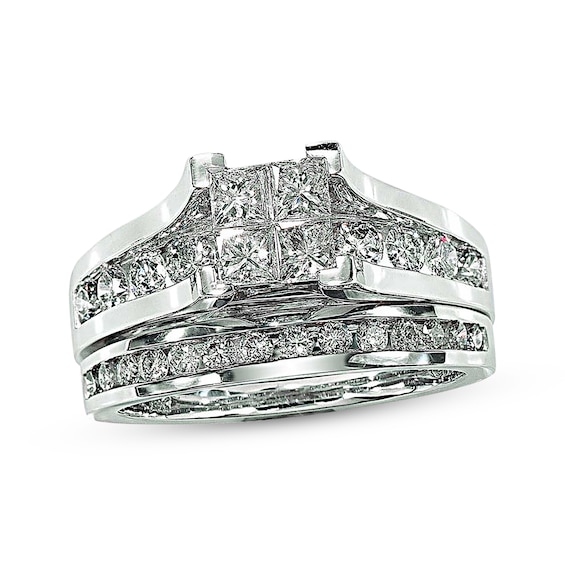 Previously Owned Princess-Cut Quad Diamond Bridal Set 1-1/2 ct tw 14K White Gold 4.5