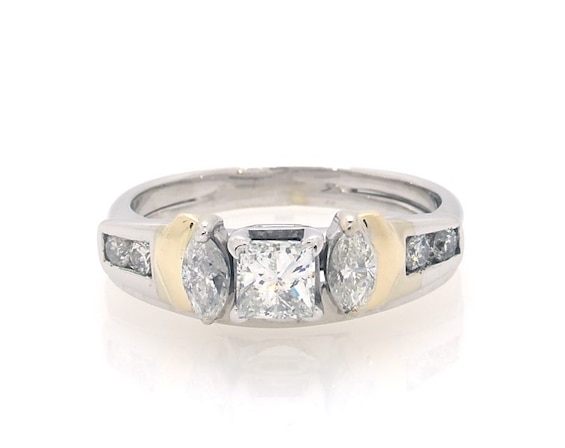 Previously Owned Princess & Marquise-Cut Diamond Three-Stone Bridal Set 1 ct tw 14K Two-Tone Gold Size 7