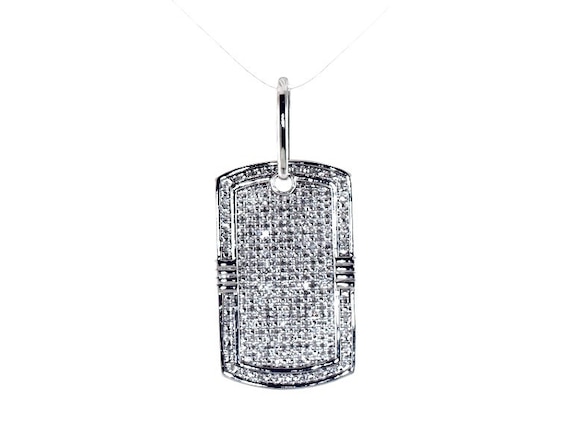 Previously Owned Men's Diamond Dog Tag Pendant 1 ct tw Round-cut 10K White Gold