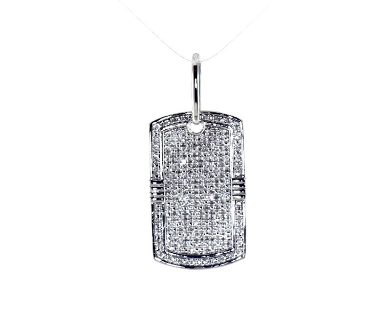 Main Image 1 of Previously Owned Men's Diamond Dog Tag Pendant 1 ct tw Round-cut 10K White Gold