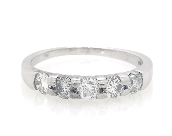 Previously Owned Diamond Five-Stone Wedding Band 1 ct tw 14K White Gold 5.5