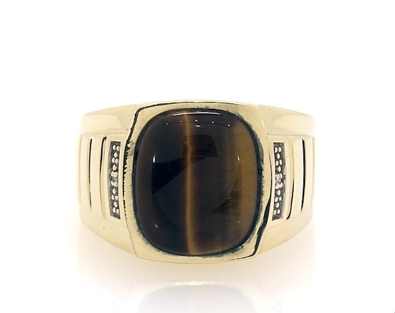 14k Yellow Gold Diamond Accented Signet Ring (Mens Sizes)