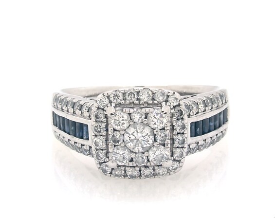 Previously Owned Multi-Diamond & Blue Sapphire Engagement Ring 1-1/5 ct tw 14K White Gold