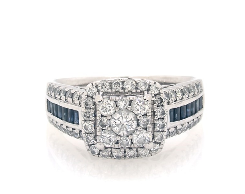 Main Image 1 of Previously Owned Multi-Diamond & Blue Sapphire Engagement Ring 1-1/5 ct tw 14K White Gold