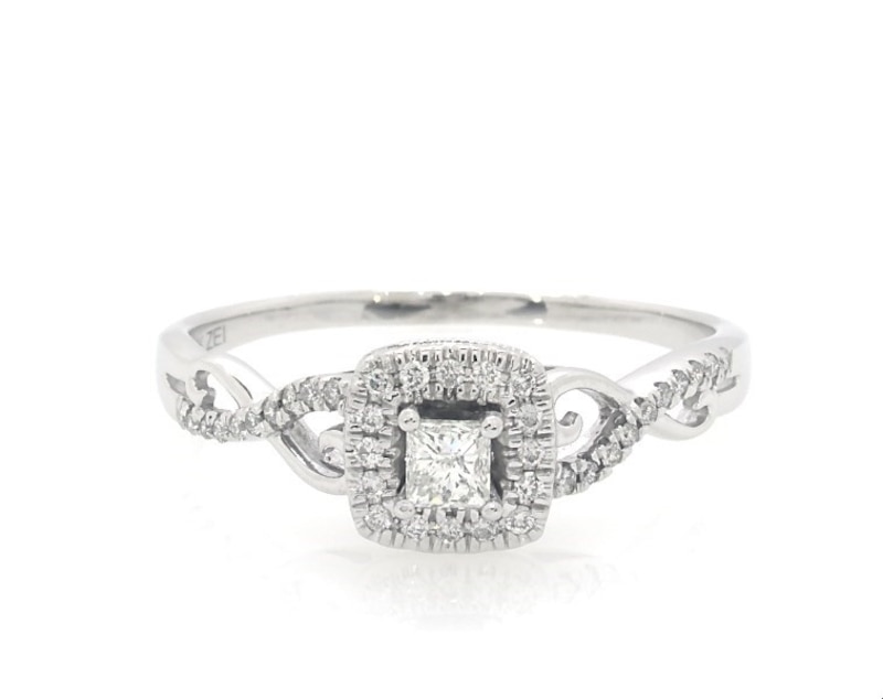 Main Image 1 of Previously Owned Princess-Cut Diamond Infinity Twist Shank Engagement Ring 3/8 ct tw 10K White Gold