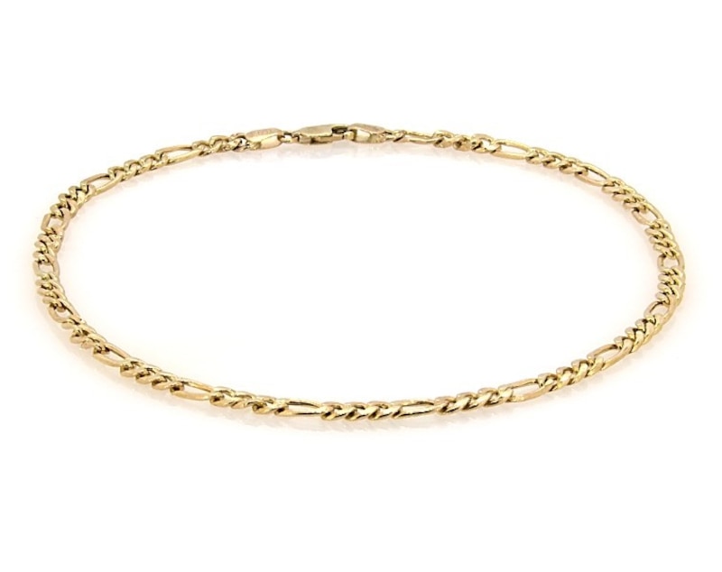 Main Image 1 of Previously Owned Figaro Chain Anklet 3.55mm Hollow 14K Yellow Gold 11”