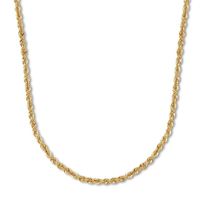 Main Image 1 of Previously Owned Rope Chain Necklace Semi-Solid 14K Yellow Gold 22"