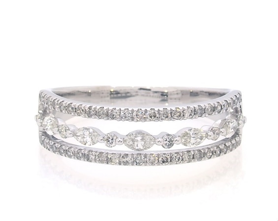 Previously Owned Diamond Anniversary Ring 1/2 ct tw Round & Marquise-cut 14K White Gold