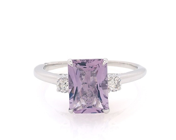 Previously Owned Monique Lhuillier Bliss Radiant-Cut Light Amethyst & Diamond Engagement Ring 1/4 ct tw 14K White Gold