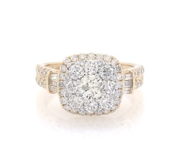 Previously Owned Multi-Diamond Center Cushion Frame Collar Engagement Ring 2 ct tw 10K Yellow Gold
