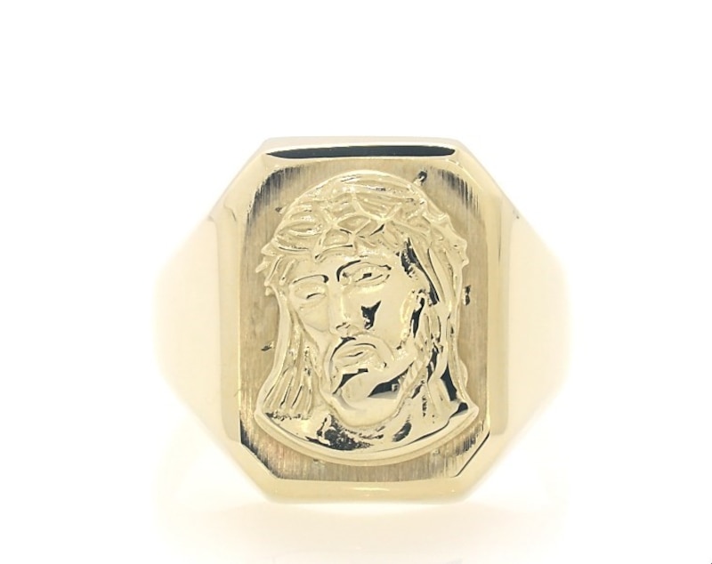 Main Image 1 of Previously Owned Men's Face of Jesus Octagon Ring 10K Yellow Gold - Size 10