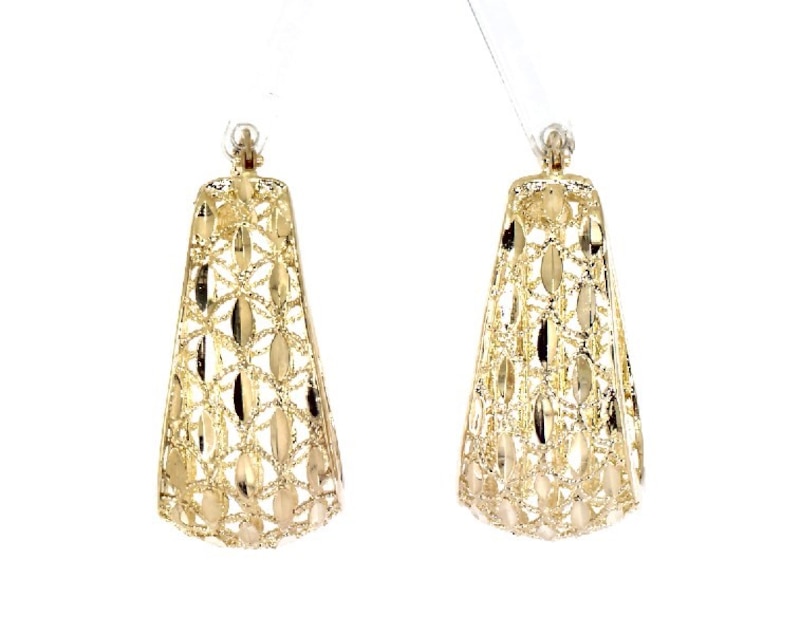 Main Image 1 of Previously Owned Italian Brilliance Diamond-Cut Tapered Hoop Earrings 14K Yellow Gold