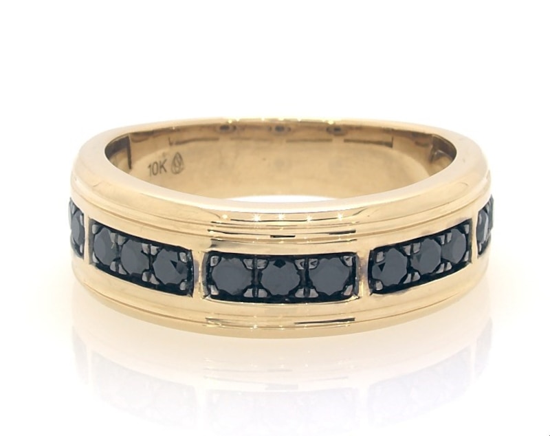 Main Image 1 of Previously Owned Men's Black Diamond Wedding Band 3/4 ct tw Round-cut 10K Yellow Gold