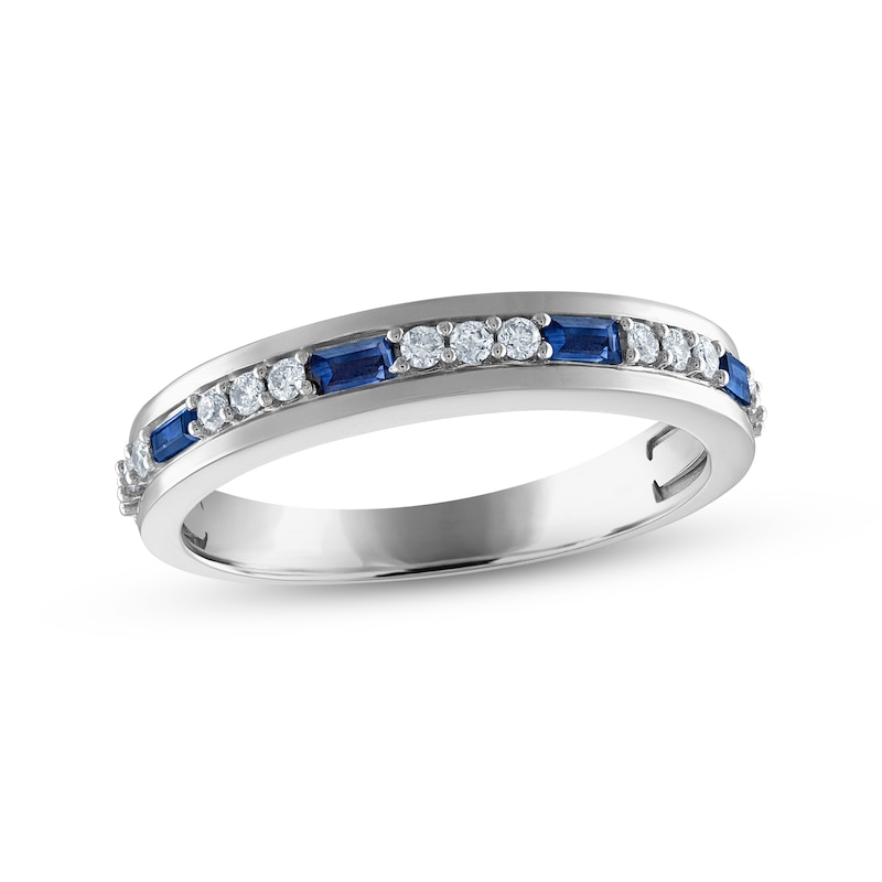 Main Image 1 of Previously Owned Men's Blue Sapphire & Diamond Wedding Band 1/5 ct tw Round-cut 10K White Gold