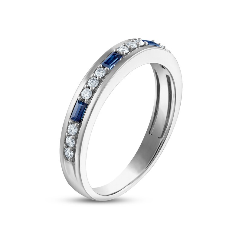 Main Image 2 of Previously Owned Men's Blue Sapphire & Diamond Wedding Band 1/5 ct tw Round-cut 10K White Gold
