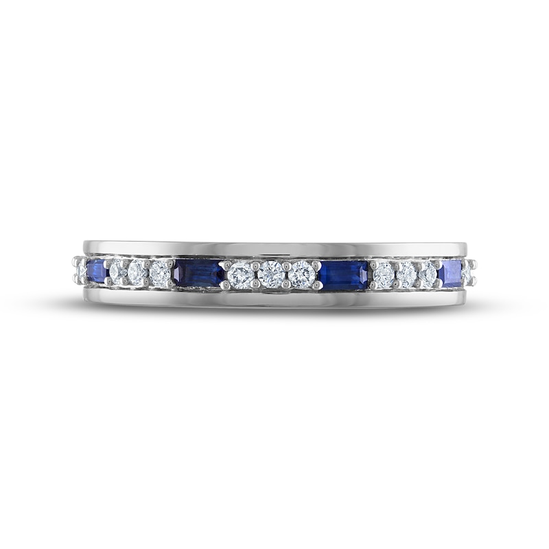 Main Image 3 of Previously Owned Men's Blue Sapphire & Diamond Wedding Band 1/5 ct tw Round-cut 10K White Gold