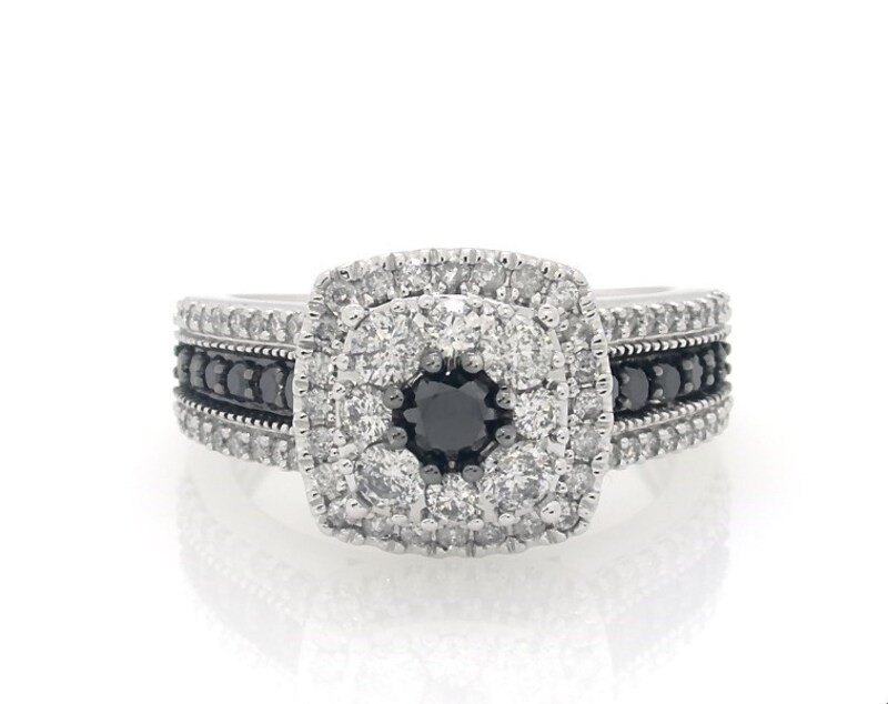 Main Image 1 of Previously Owned Black & White Diamond Engagement Ring 1-1/4 ct tw Round-Cut 10K White Gold