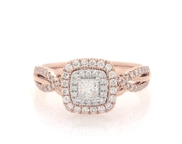 Previously Owned Princess-Cut Diamond Halo Engagement Ring 3/4 ct tw 14K Two-Tone Gold