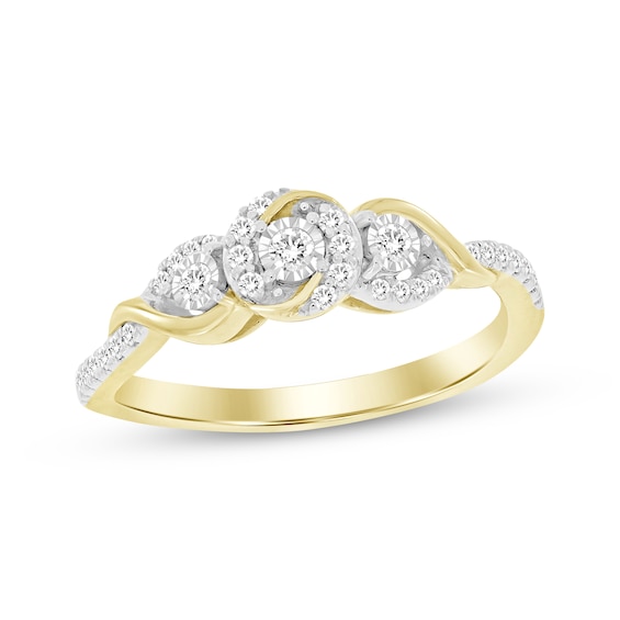 Previously Owned Diamond Three-Stone Swirl Promise Ring 1/5 ct tw 10K Yellow Gold